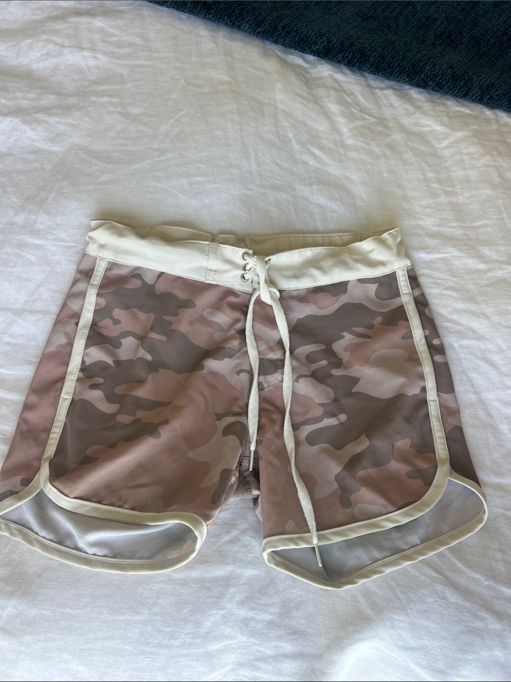 acacia swimwear Pink Camo Kids Swim Trunks with Cream Trim